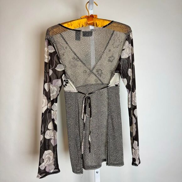 Whimsygoth Y2K Mesh Wrap Top with Floral Sleeves - Picture 6 of 6
